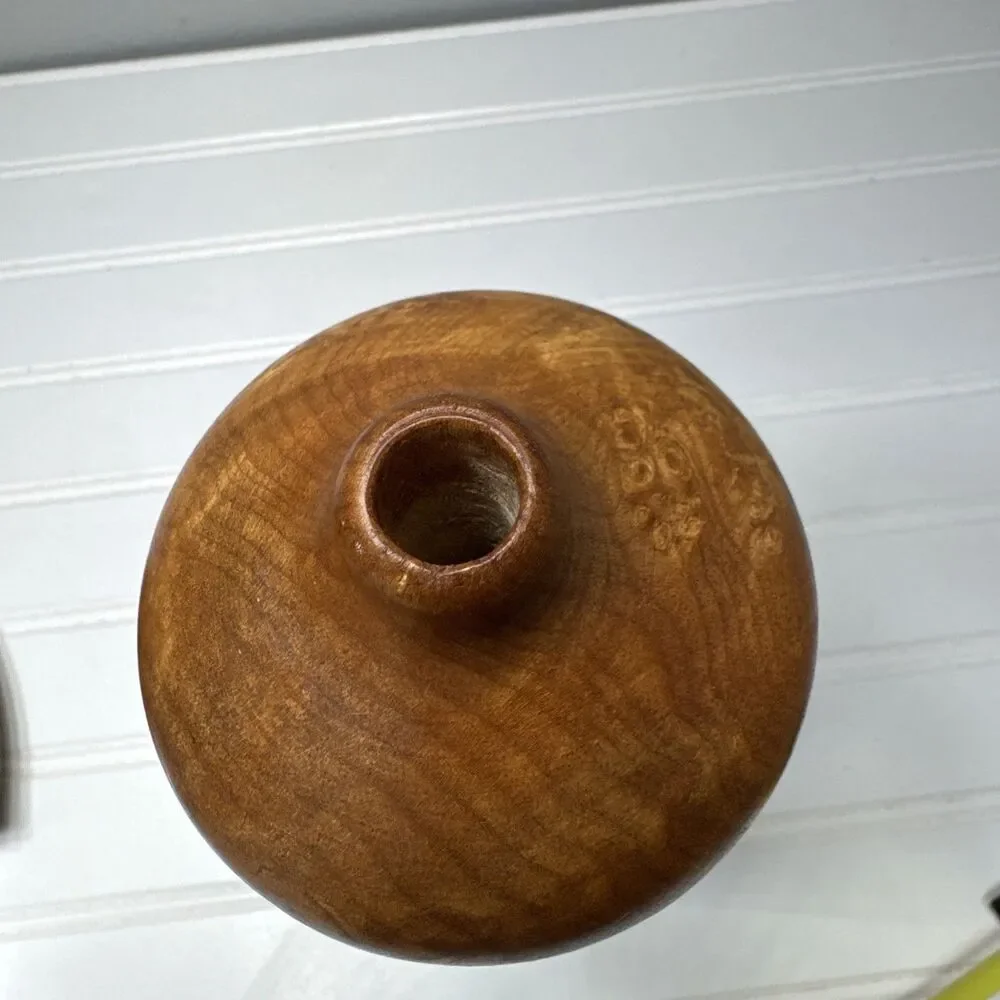Vintage Hand Turned Maple Wood Weed Pot Bud Vase 10.25” Figured Burl Signed GRF